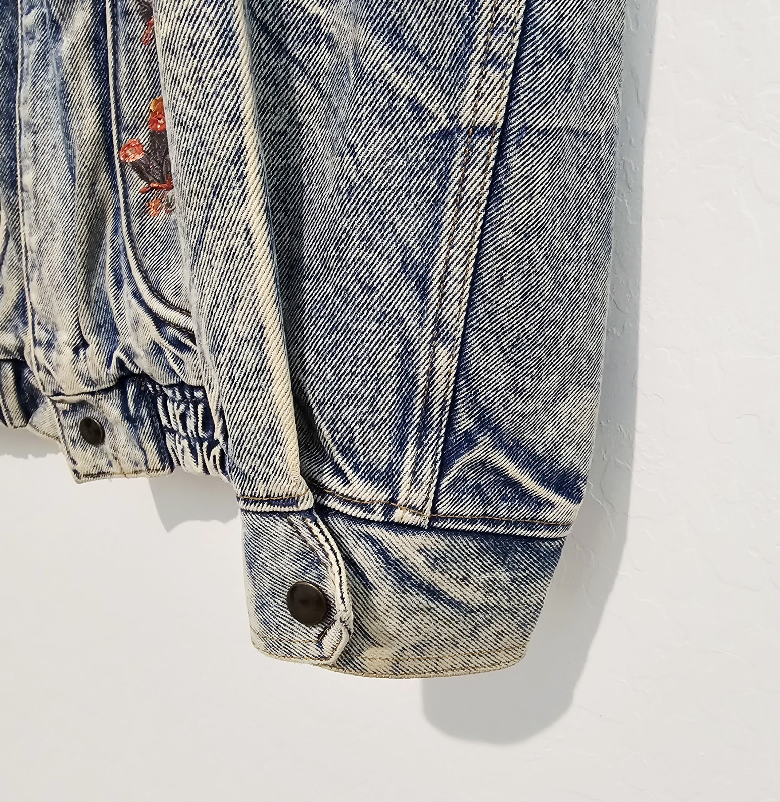 Vintage 80s Denim Jean Jacket Size M Acid Washed Southwestern Aztec Made In USA