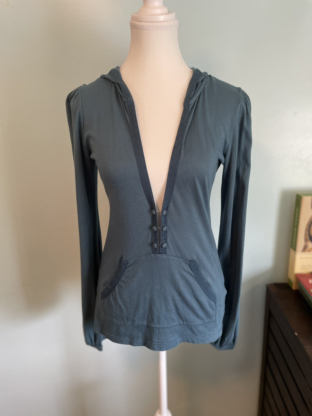 Vintage y2k Juicy Couture Hooded Cotton Shirt Blue Small Beach Cover
