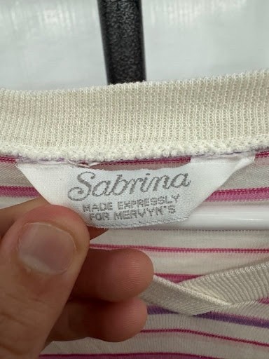 Vintage Sabrina Made Expressly for Mervyn’s Striped V-Neck T-Shirt Embroidered