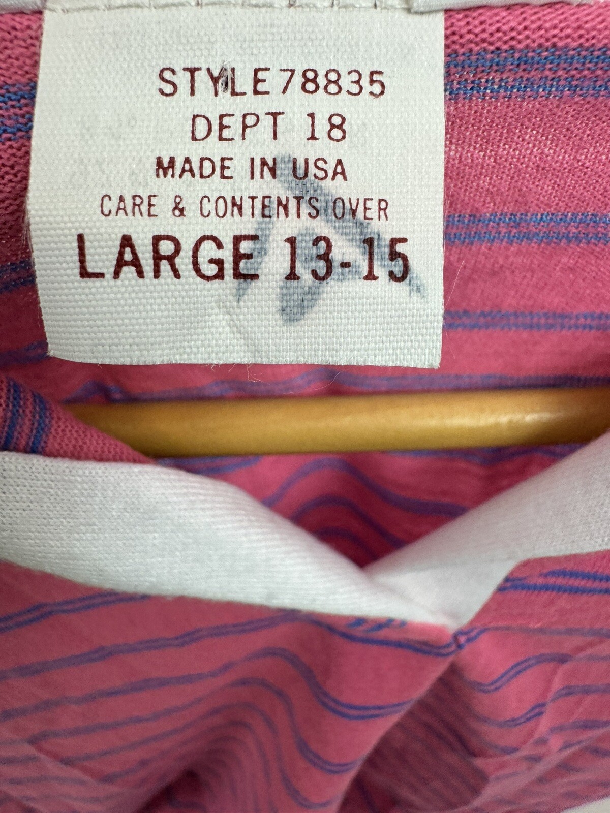 Sears Jr Bazaar Collared Polo Style Night Gown Pink Striped Large 13-15