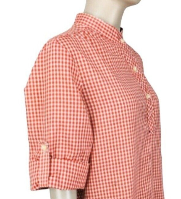 Ms Paquette Vintage 70s Western Farmhouse Check Pullover Roll-Tab Sleeve Top