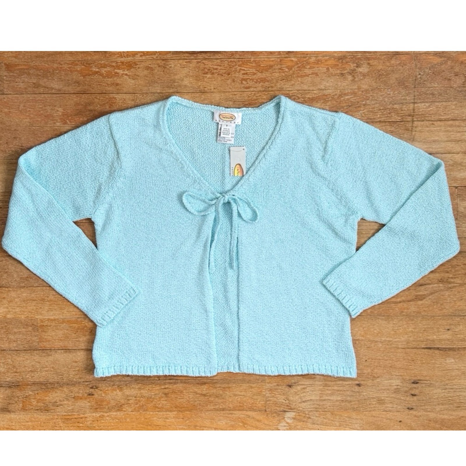 Vintage Light Blue Tie-Front Knit Cardigan Sweater Womens Size Small 90s Talbots