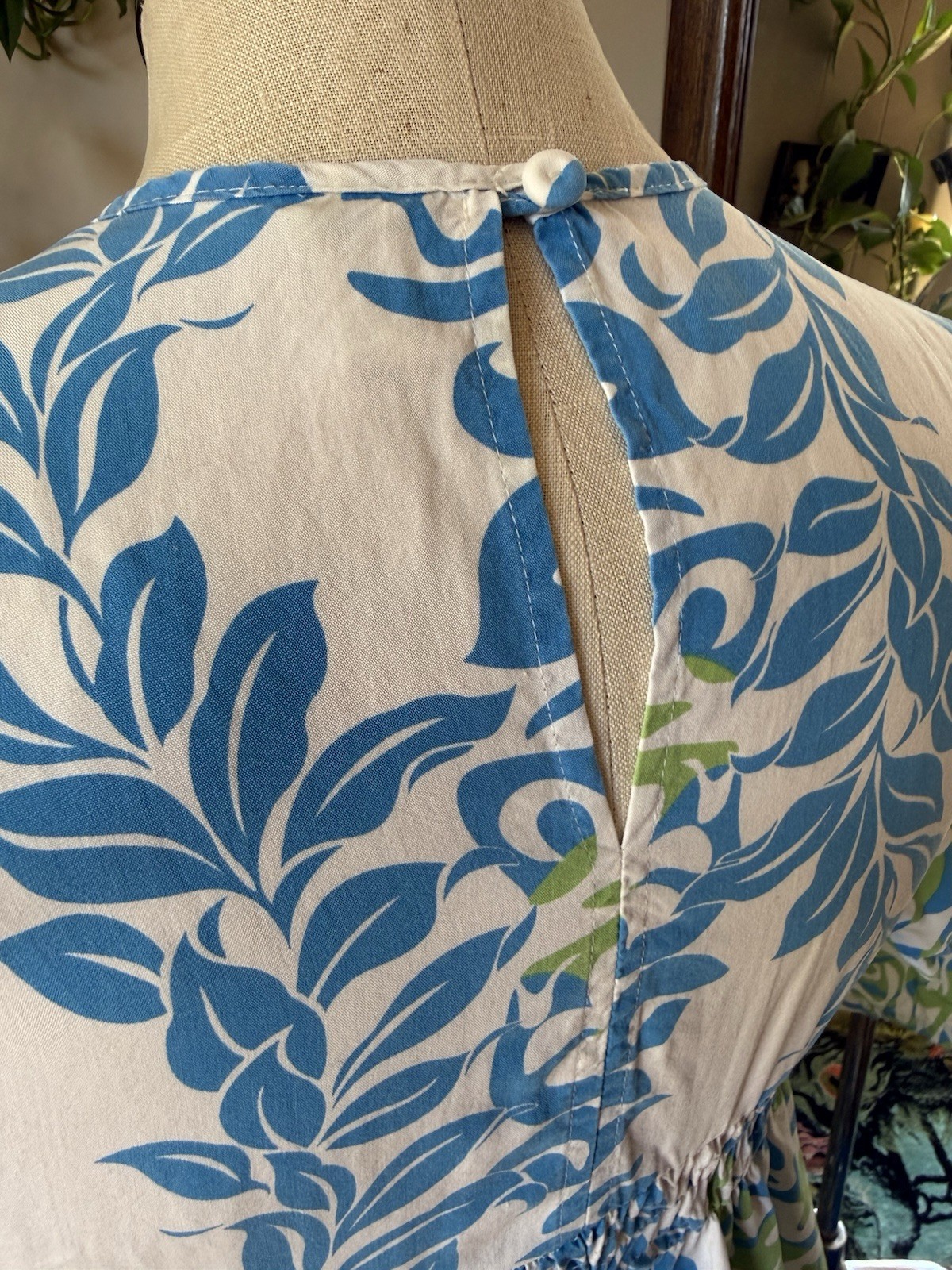 Strawberry Guava RJC Hawaii Vintage Smocked Empire Waist Blue & Green Tunic, XS