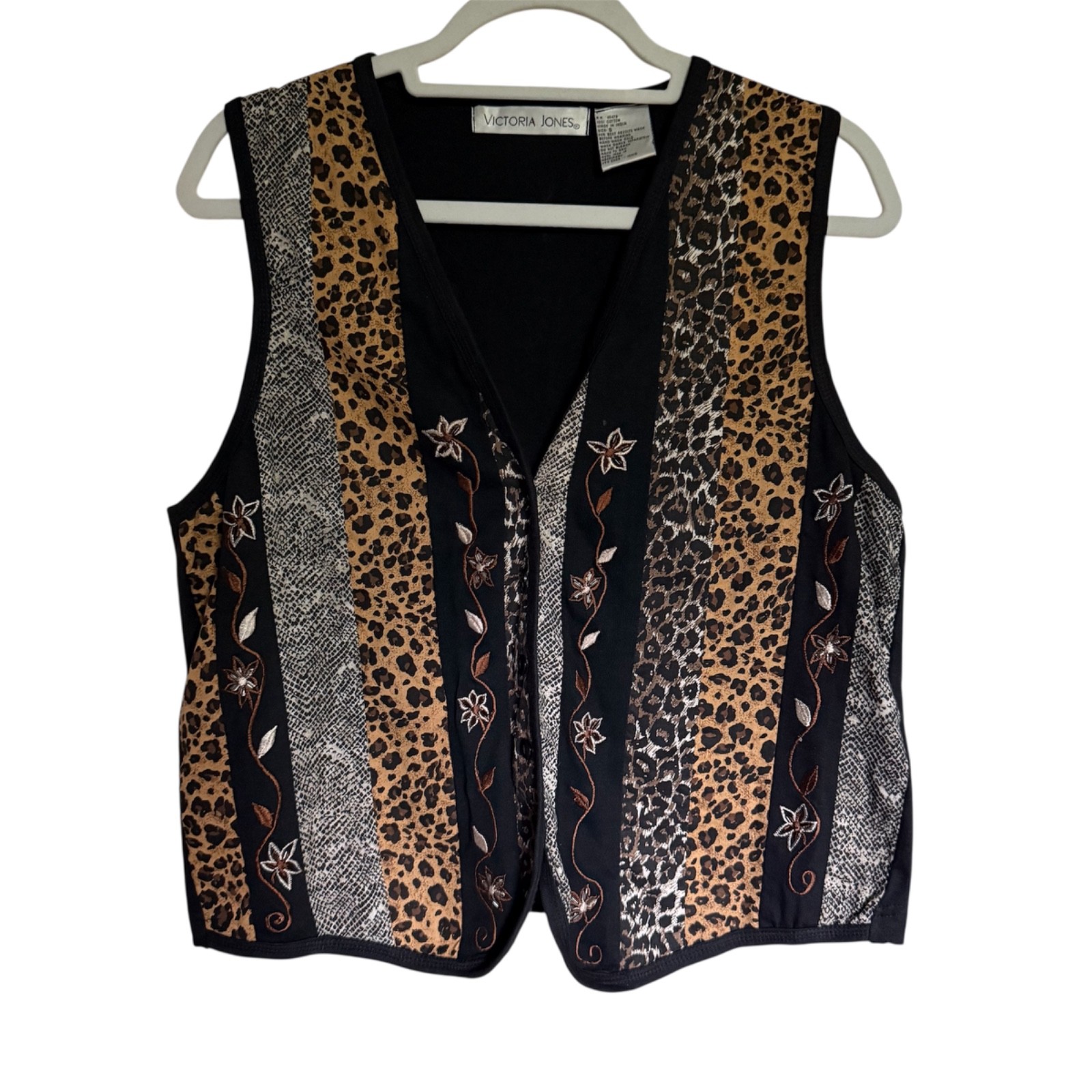 Vintage Victoria Jones Mixed Animal Print Leopard Snake Embroidered Vest Size S