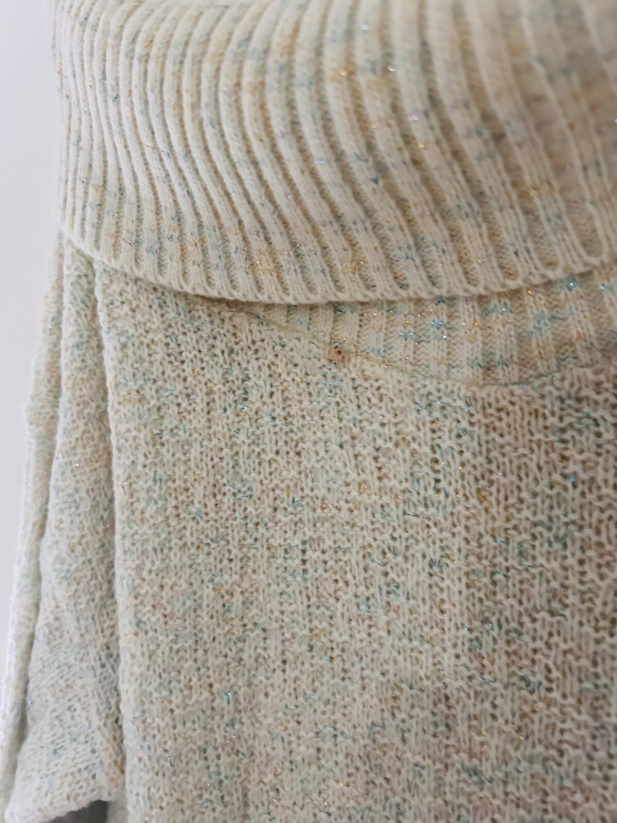 Vintage Helen Sue Off White Tinsel Knit Cowl Neck Oversized Sweater Tunic S/M