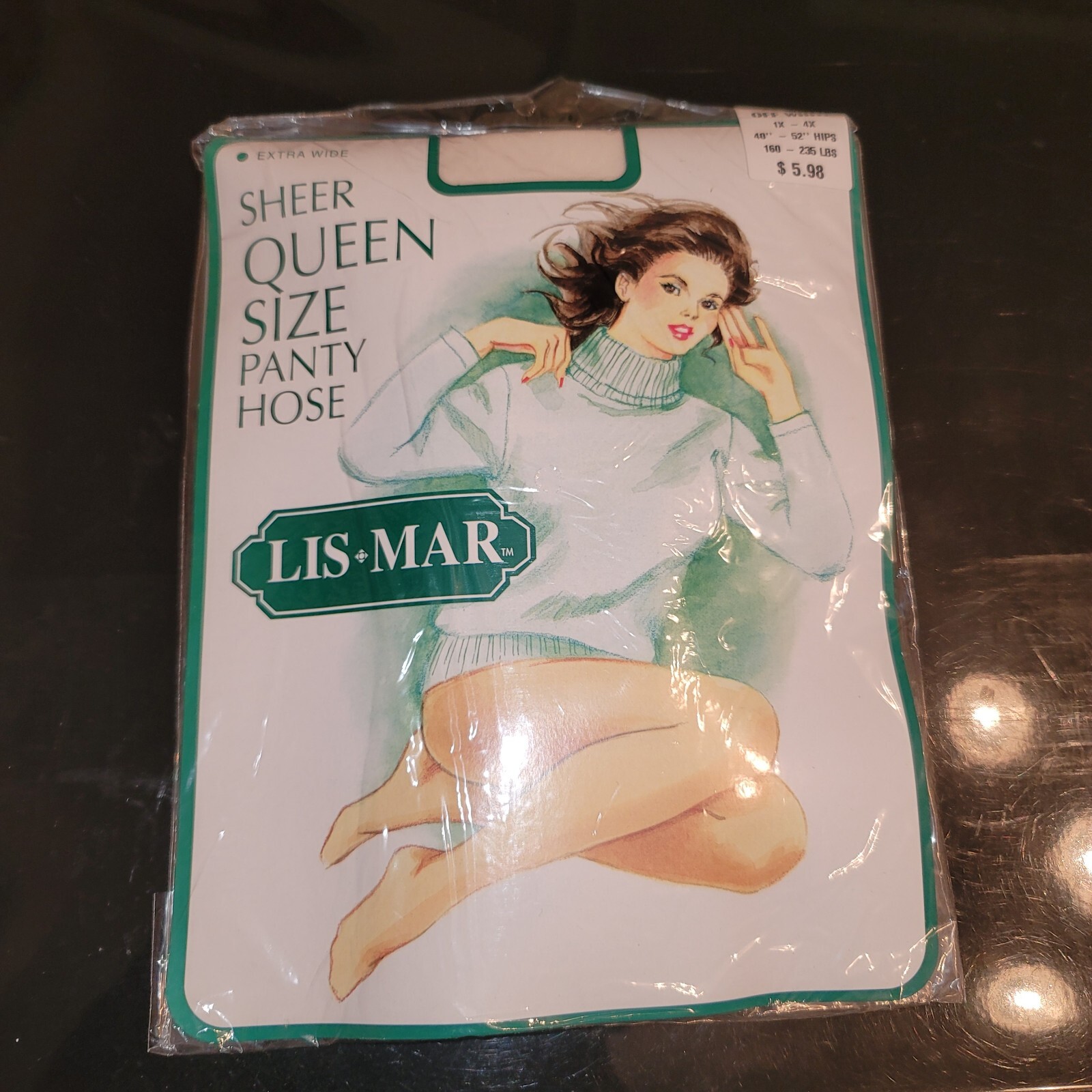 LIS*MAR Vtg 80s Nylon Pantyhose Off White Sheer Queen Sz 1X-4X 160-235 lbs New