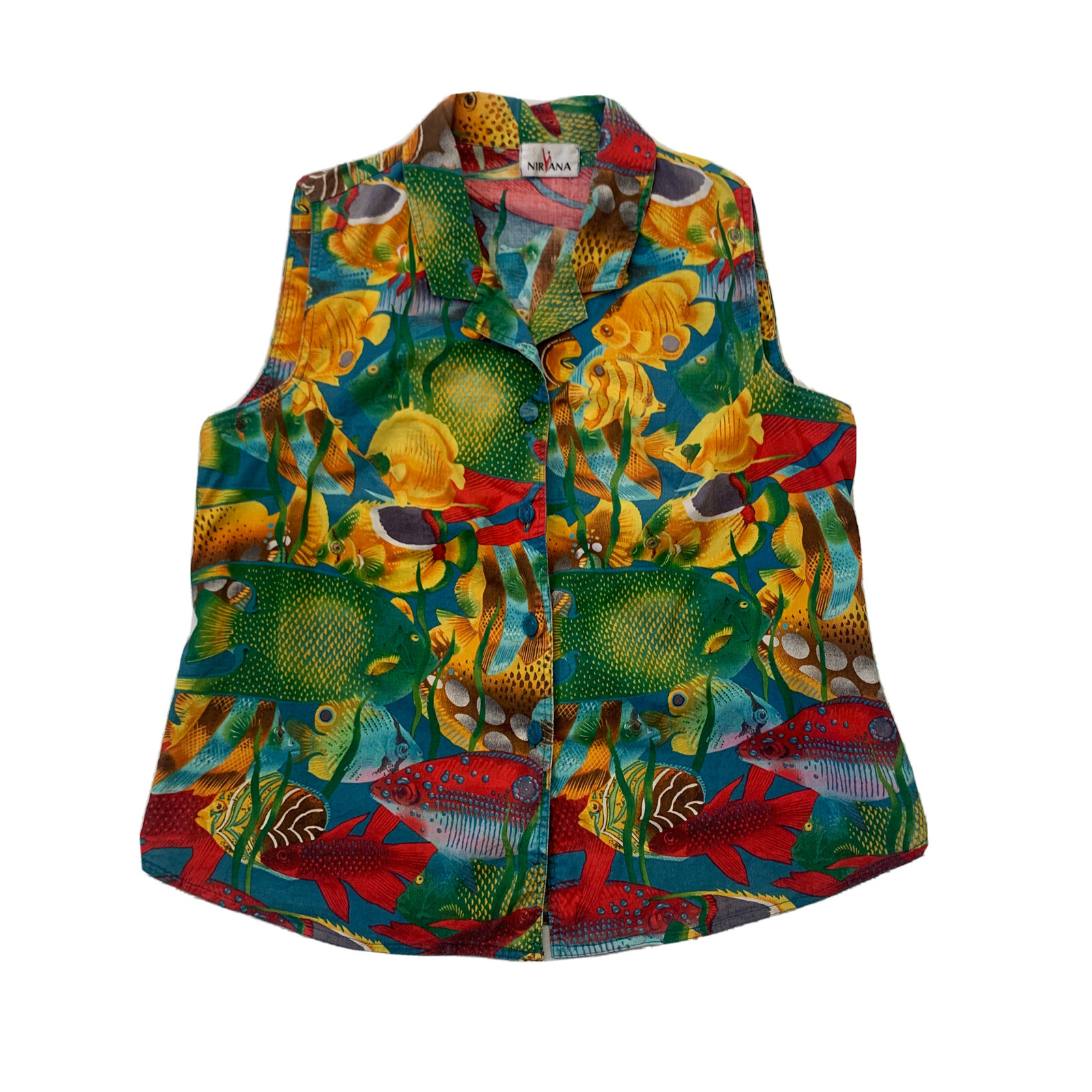 Nirvana Top Women’s Size L ( Bust 100cm) Sleeveless Collared Buttoned Vintage
