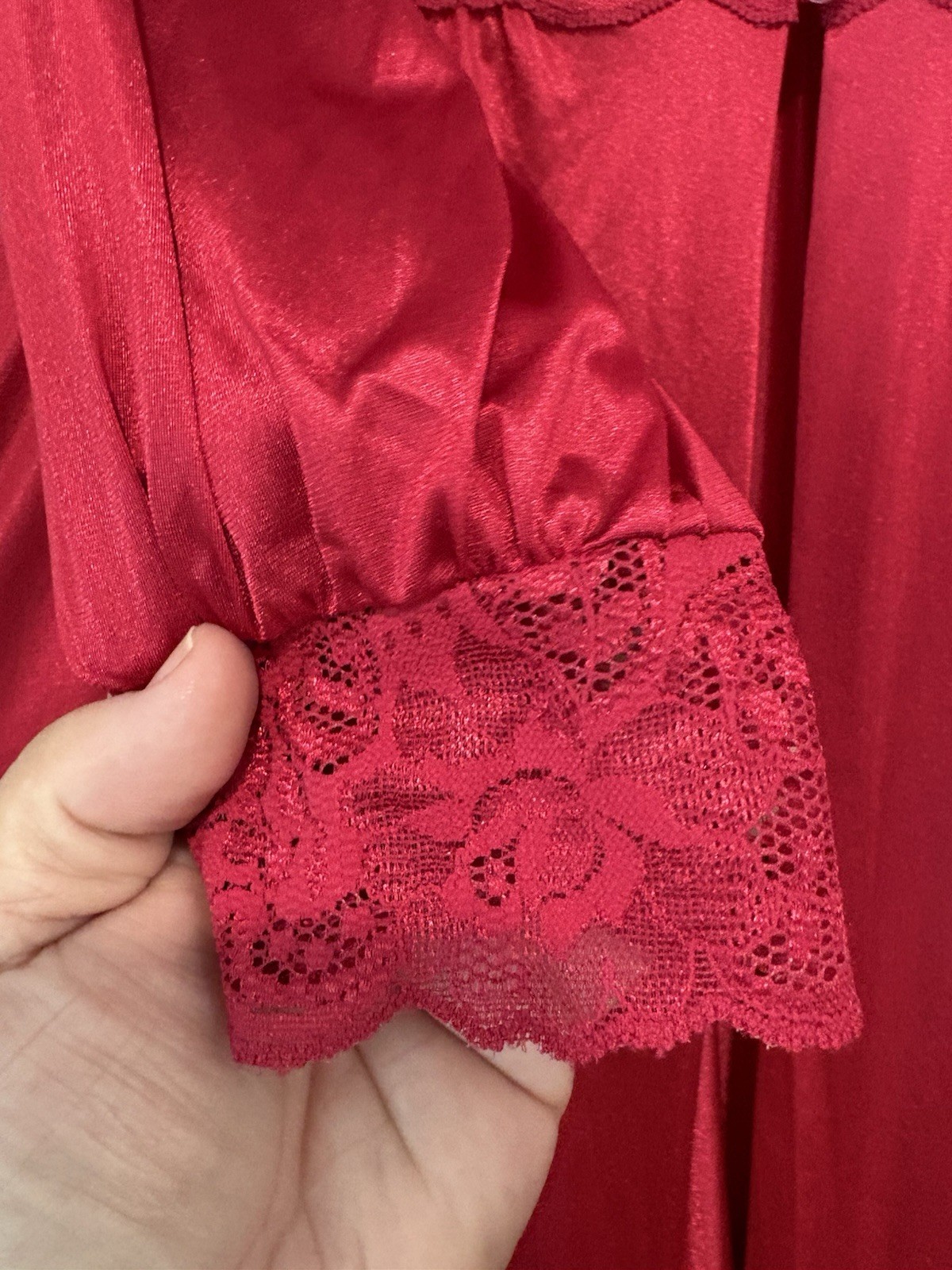 Vintage L Shadowline Candy Apple Red SILKY Nylon Peignoir Robe