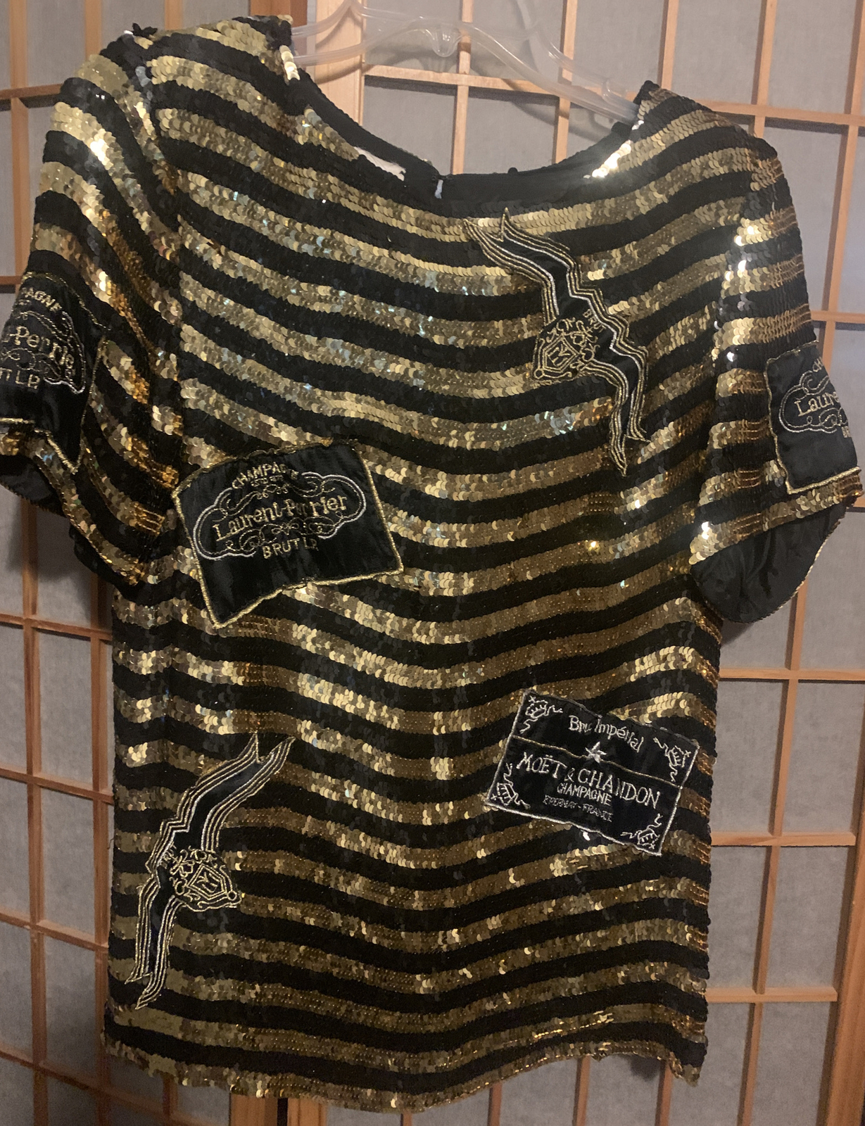 Vintage Modi Sequins Champagne Laurent-Perrier & Moët Chandon Bling Shirt Size S