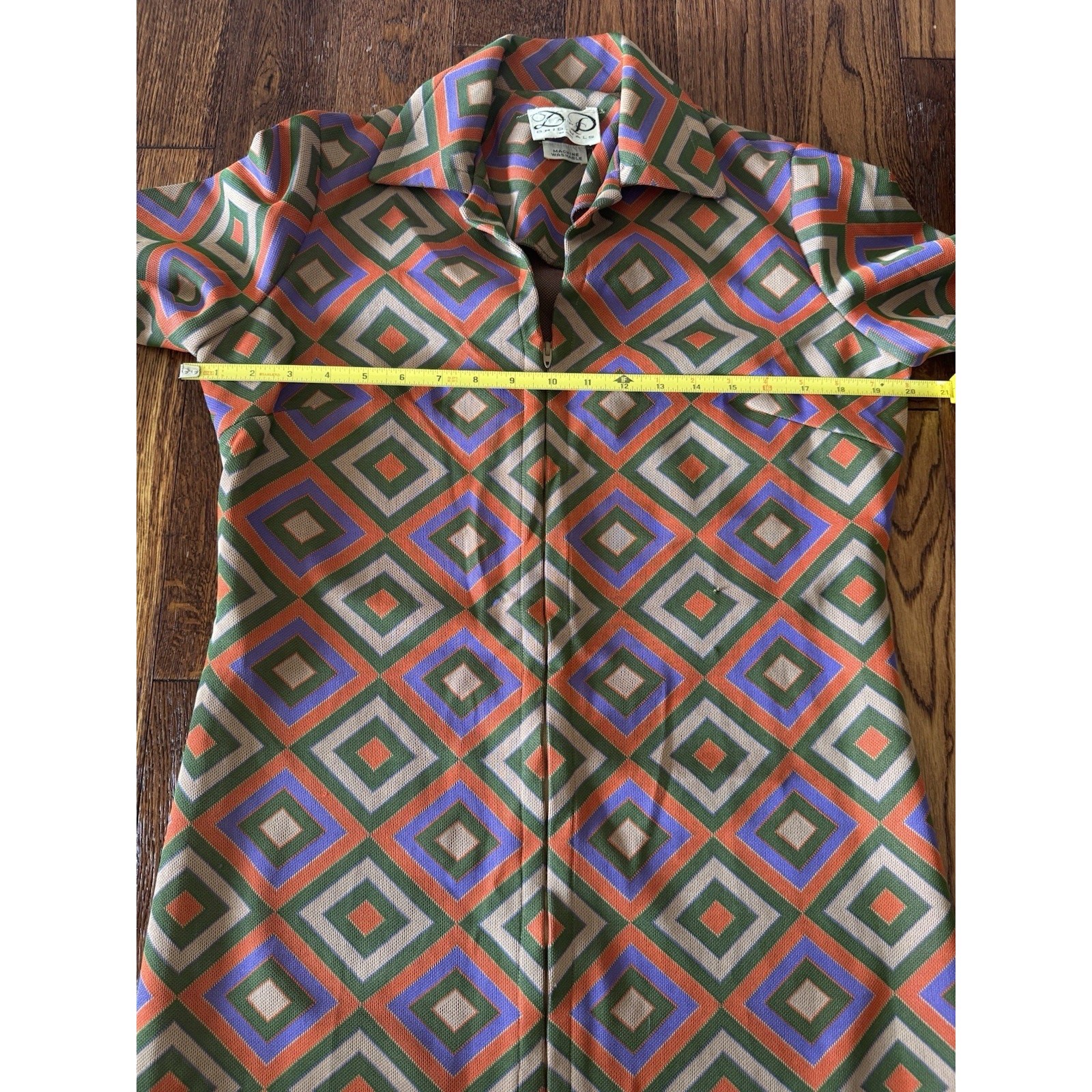Vintage Disco Mod Dress Womens Size 12 Textured Geometric Hippie Groovy 60s 70s