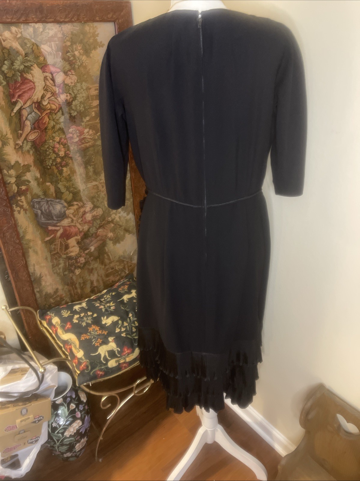 Vintage The Crescent Spokane Black Ruffle Cocktail Dress ILGWU Union Made