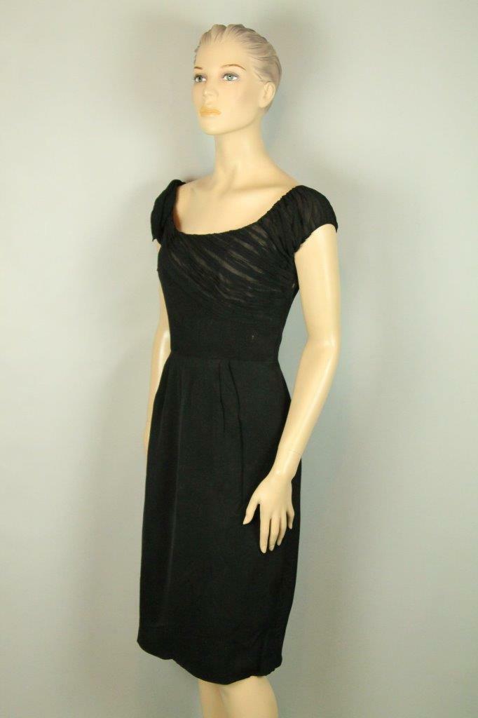 Vtg 50s RAPPI Ruched Chiffon Organza Rockabilly Cocktail Party Sheath Dress S