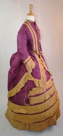 PLUM AND TAN TAFFETA RECEPTION GOWN, 1870’s