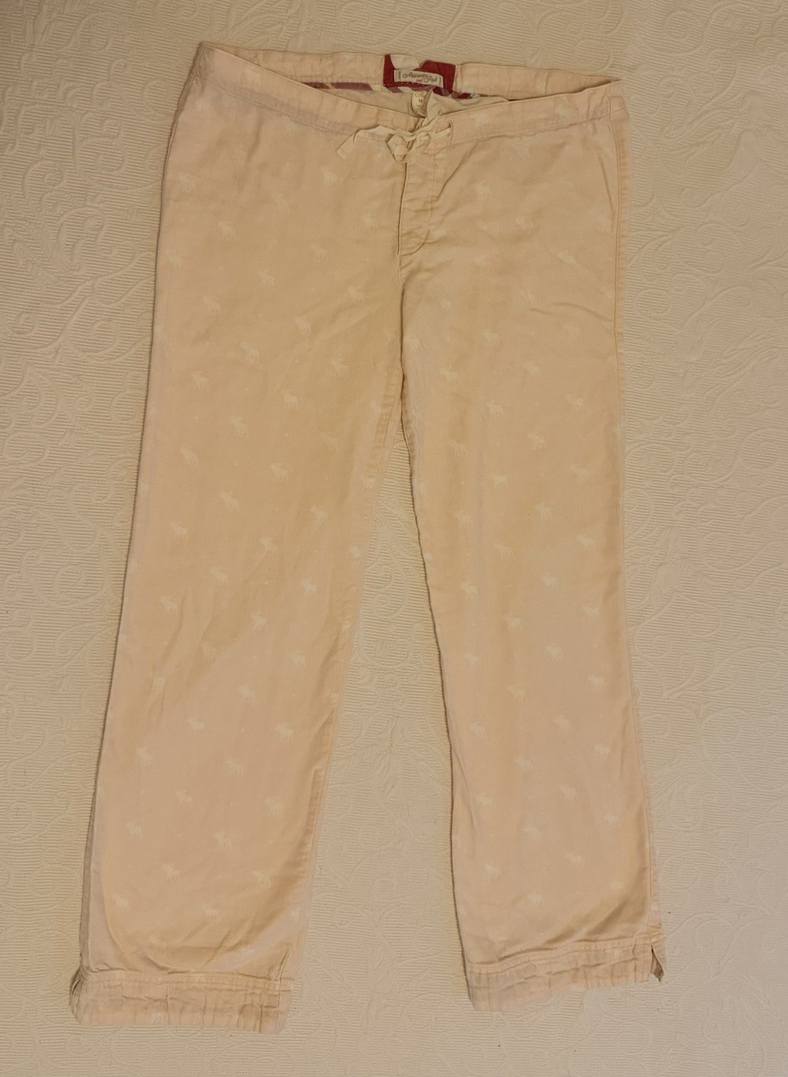 Abercrombie & Fitch 100% Cotton Women M White Baby Pink Pajama Christmas Pants