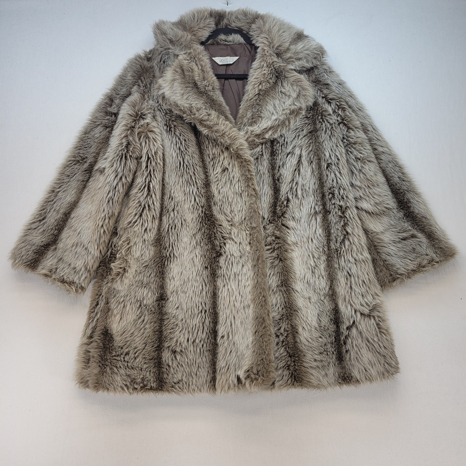 NPC Fashions Faux Fur Coat Womens M Brown Vintage Mid Length Striped Shag