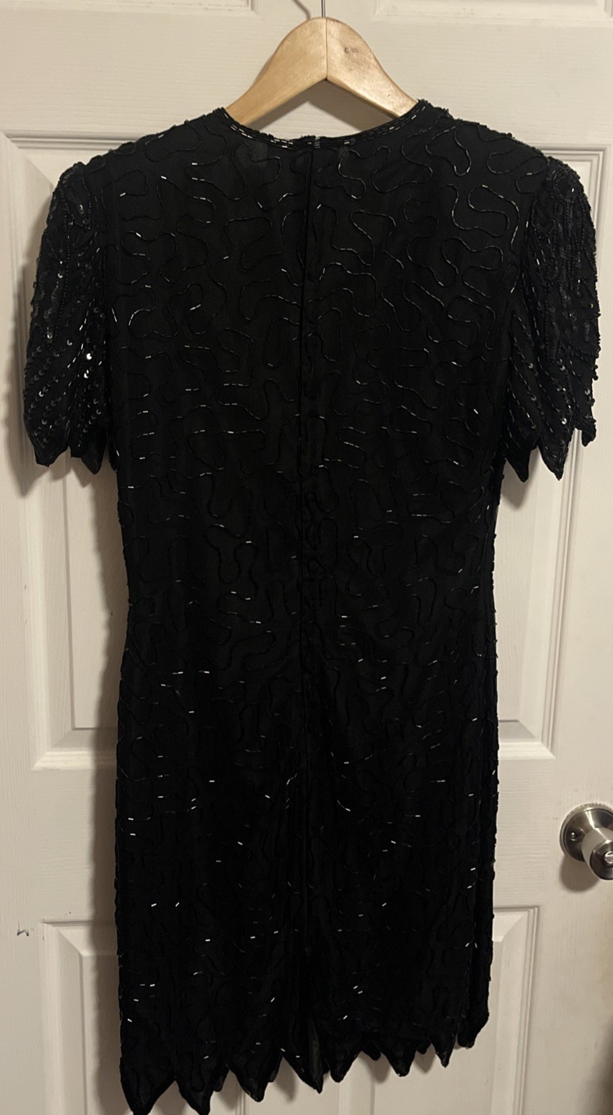 Vintage Laurence Kazar Black Silk Beaded Sequin Evening Dress Women’s M