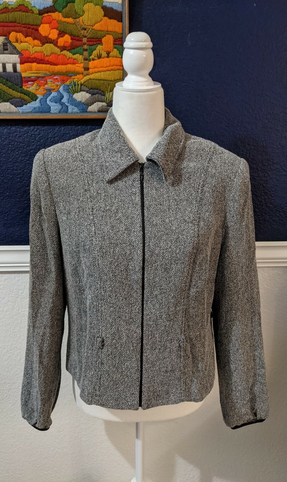 VTG Oscar by Oscar de la Renta Black White Boucle Zip Front Jacket Sz 10 Medium