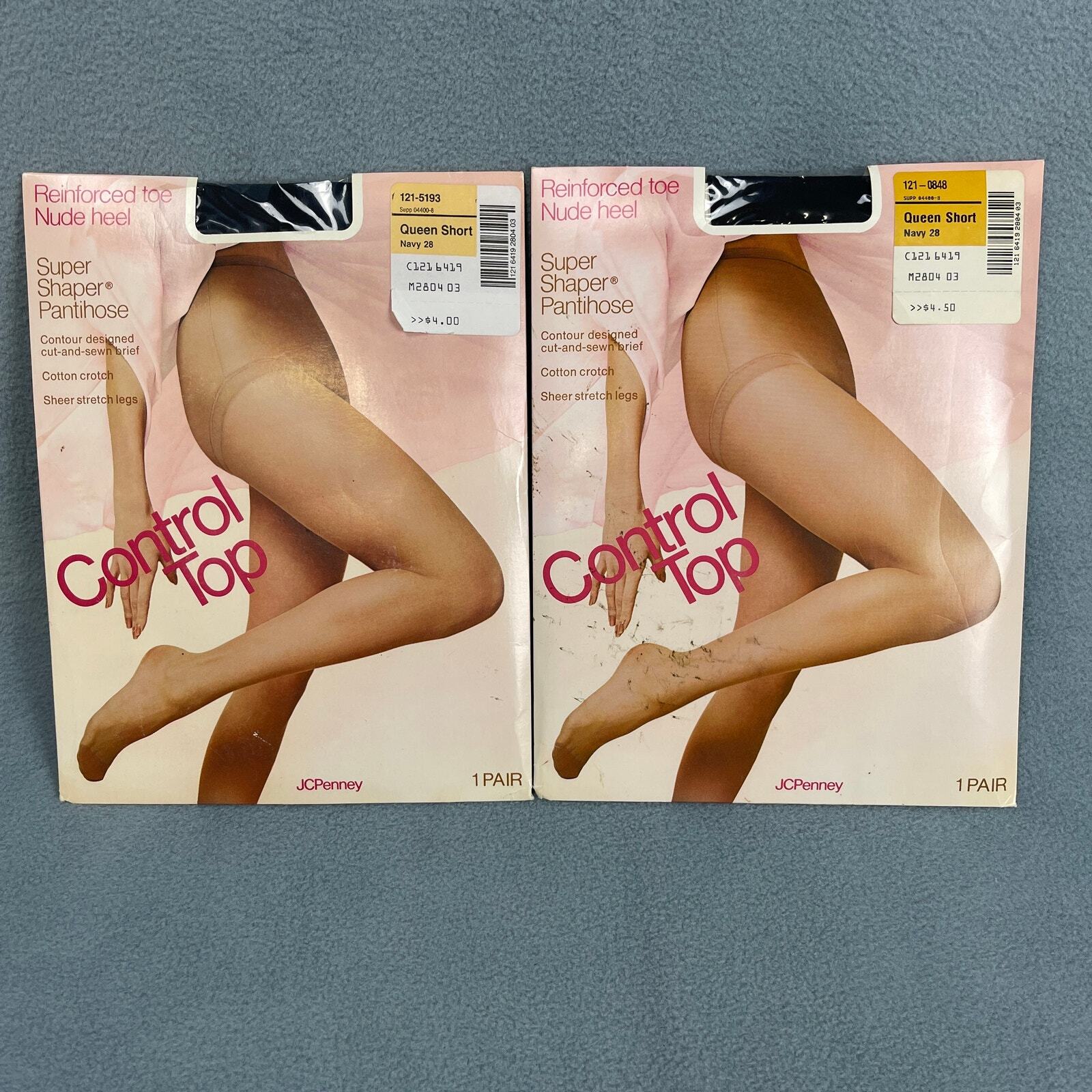 JC Penny Control Top Panty Hose Super Shaper Navy Queen Short 2 Pair Vintage USA