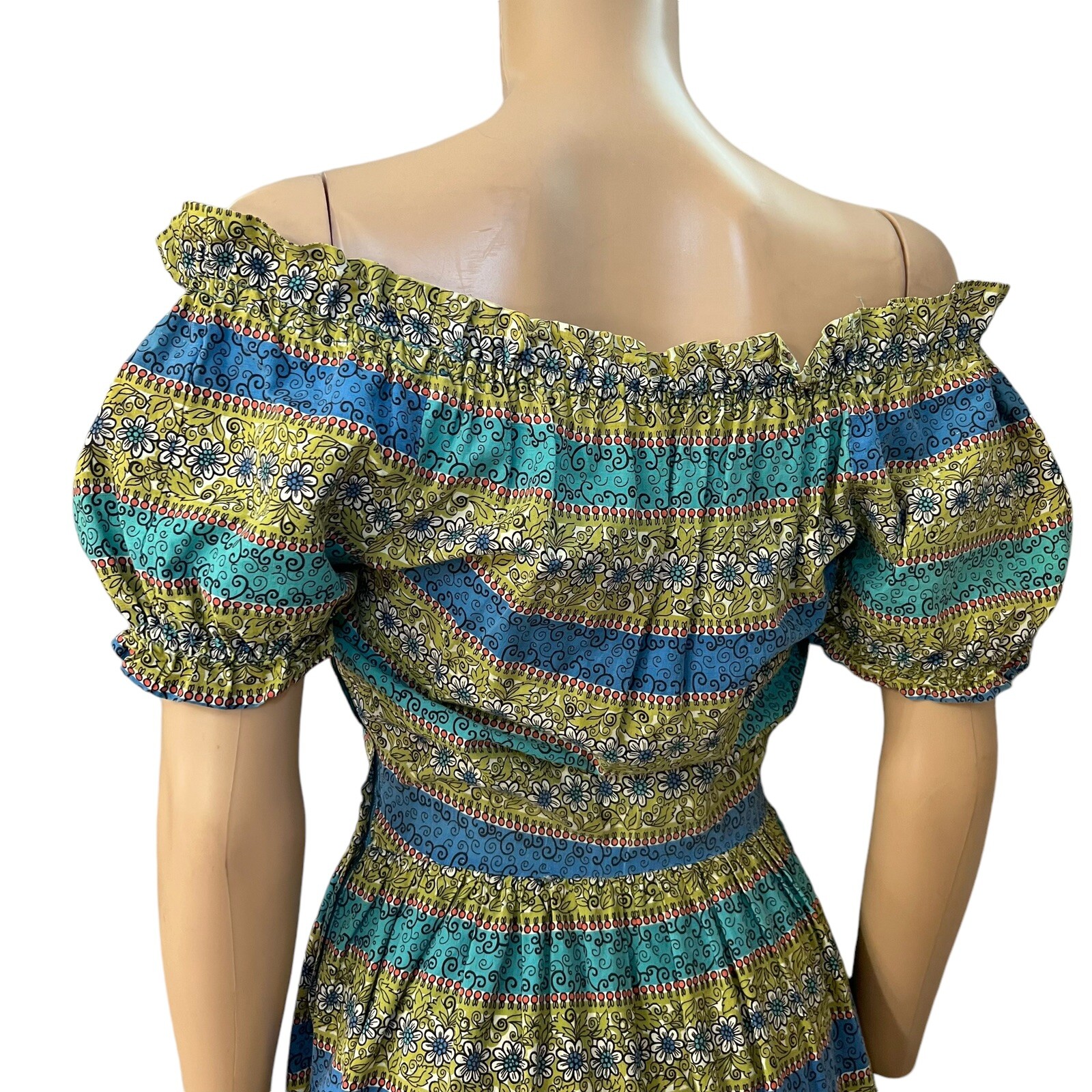 50s Vintage Handmade Tea Dress XXS Cottagecore Fit And Flare Floral Housewife