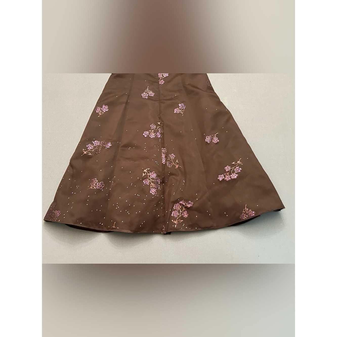 Vintage Y2K 90’s Onyx Nite Brown Satin Party Dress w/ Sparkles and Lace Overlay