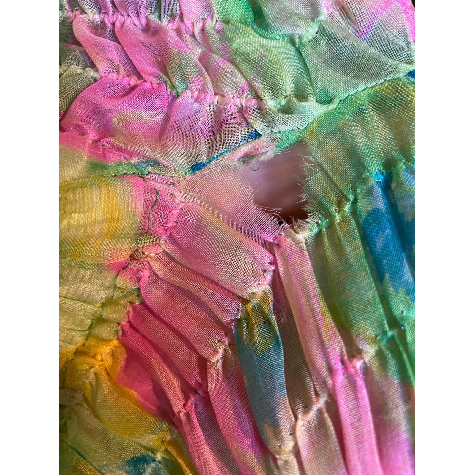 Vintage Floral Maxi Dress Chiffon Green Pink Blue Ruffle Wrap Skirt Smocked Top