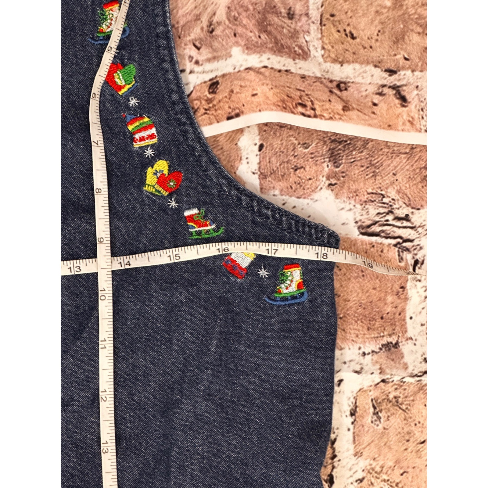 Original TY Wear Vintage Denim Christmas Embroidered Jumper Dress Blue 10P