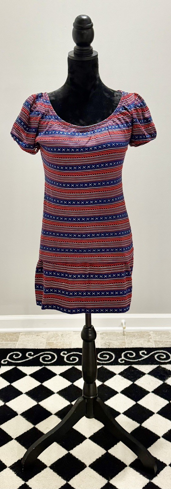 Vintage 1970s The Red Eye Women’s Knit Blue & Red Top & Mini Skirt Set
