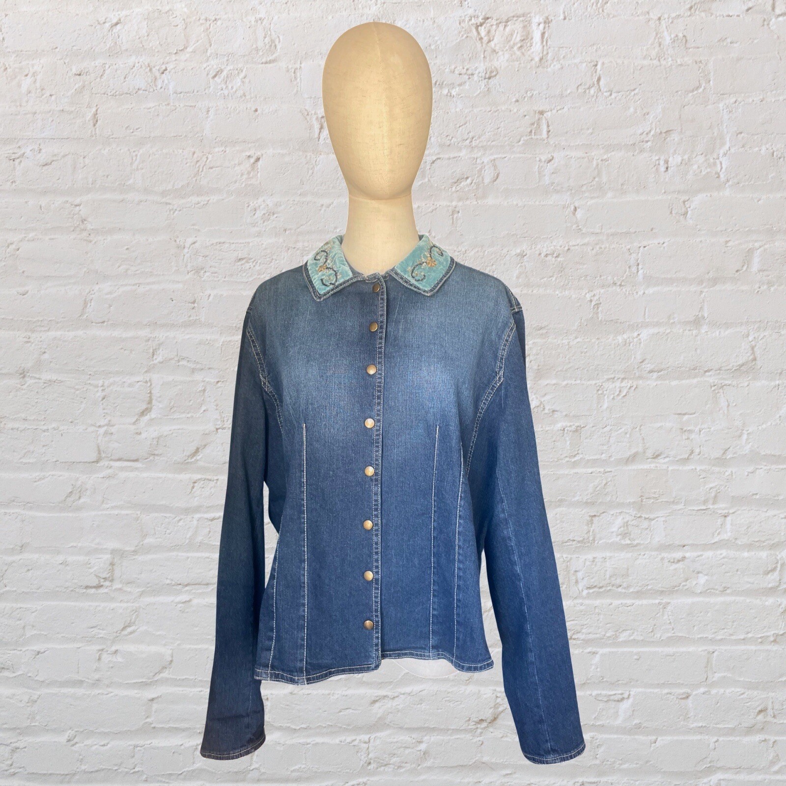 Vintage 90’s Y2K Denim Jacket With Valve Beaded Collar Boho Cottagecore Fairy