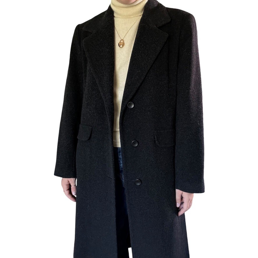Vintage 1990s Forecaster Gray Wool Cashmere Blend Dark Academia Trench Coat Sz M
