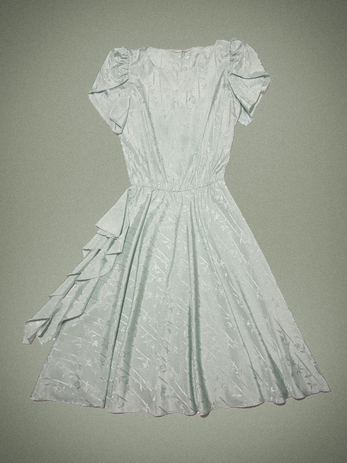 1950’s Handmade Mint Pale Blue Seafoam Green Flare Ruffle Day Dress