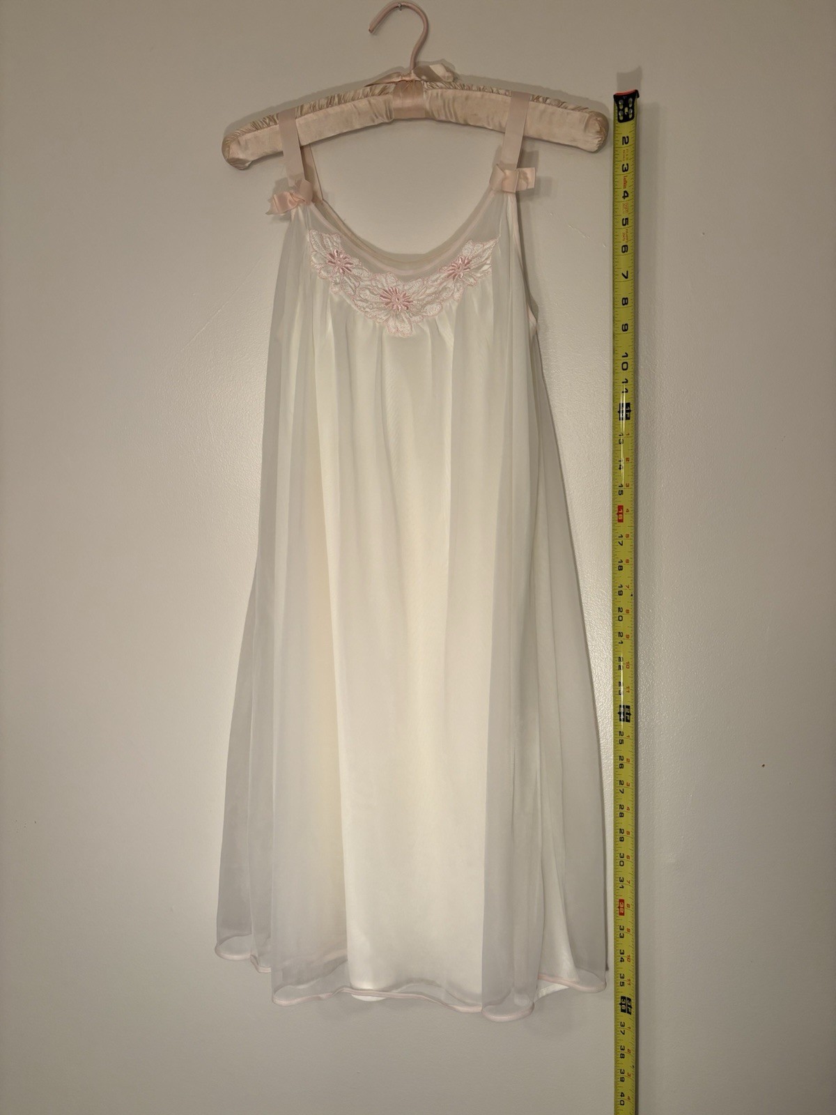 VTG 1960s Babydoll Nightgown Peignoir Double Layer Nylon Chiffon White Pink Lace