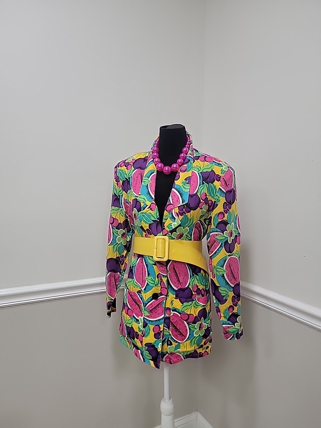 VTG’80s Claudia Kitsch Fruit Print Blazer Jacket Watermelon Cherry Pop Art Deco