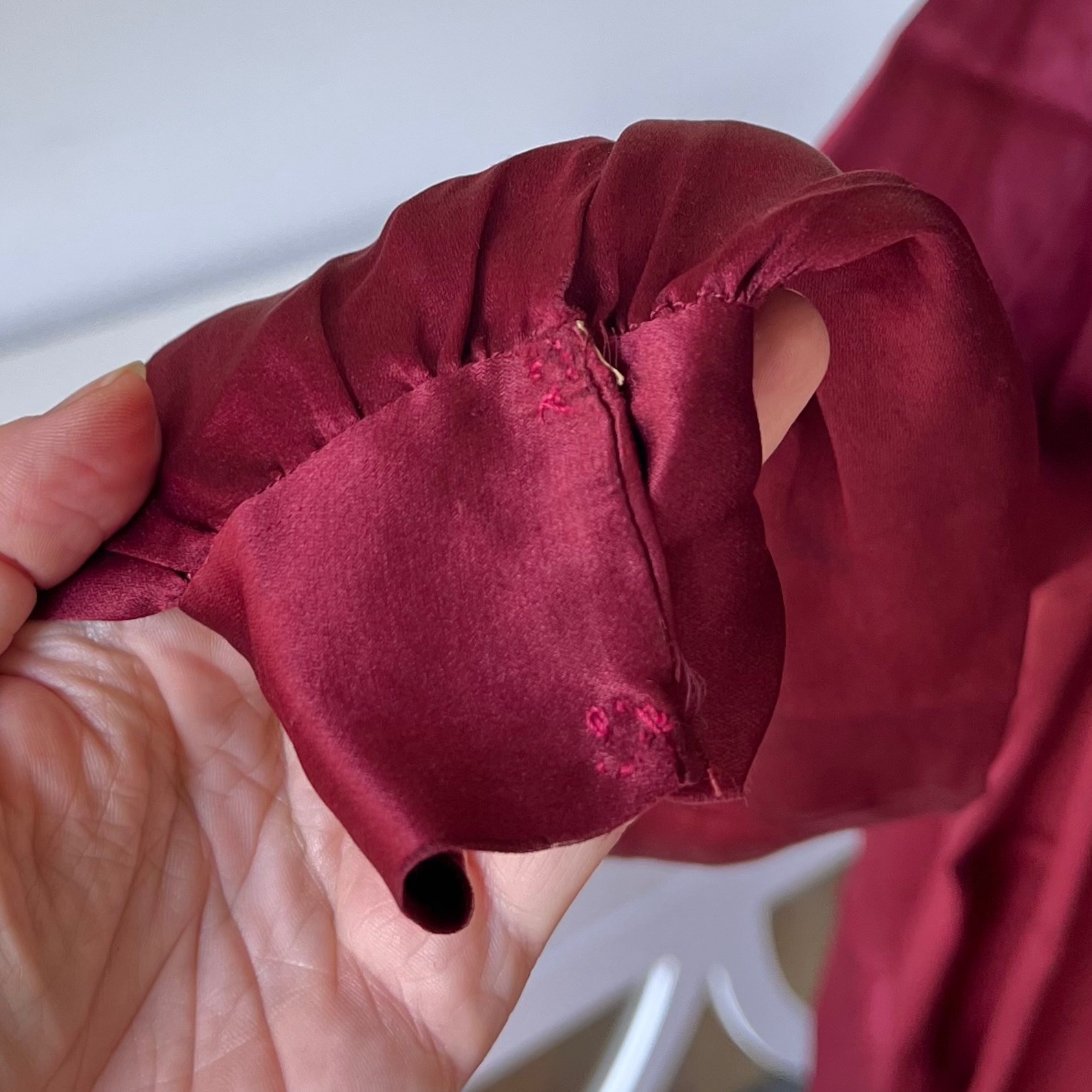 Antique 1920s Silk Drop Waist Dress Wine Red Flapper Long Sleeve Widder Bros SM