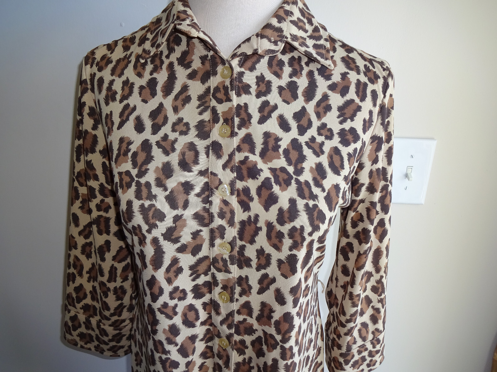 Vintage Womens Express World Brand Dress 7 8 Brown Animal Leopard Print Korea