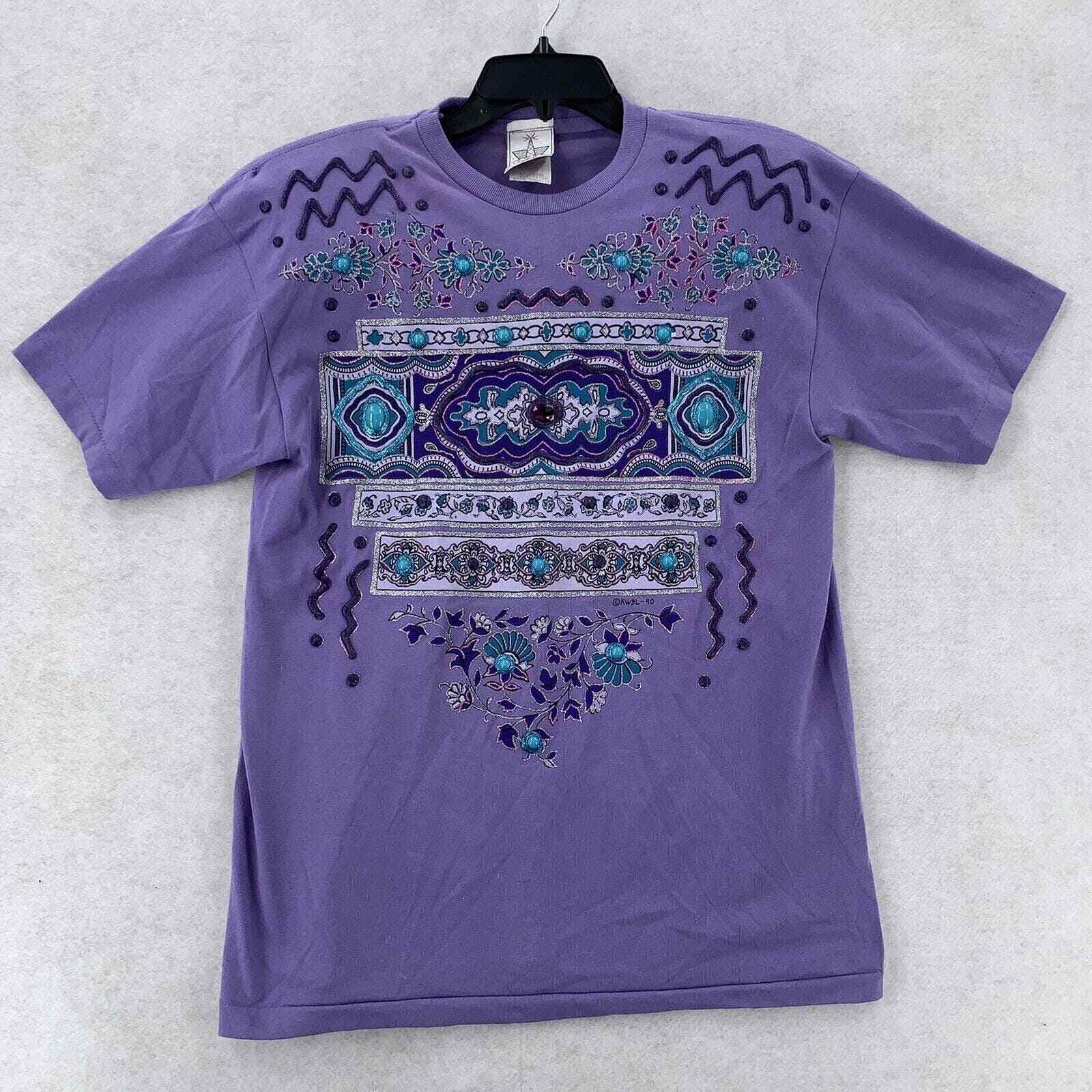 Vtg 80s 90s Single Stitch Puffy Paint Santa Fe T-Shirt Shoulder Pads Womens OS