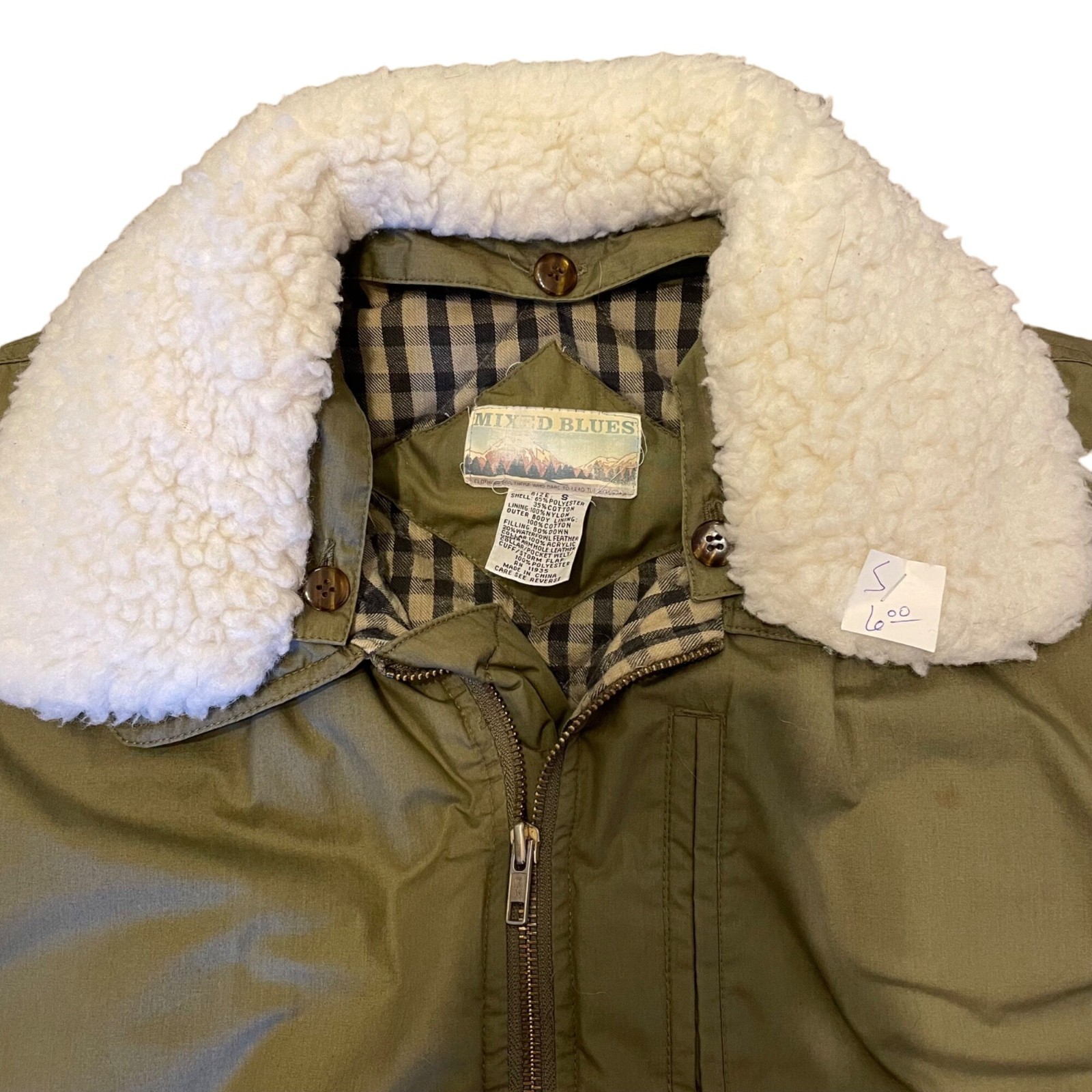 Vintage Mixed Blues Green Down Filled Winter Coat Women’s S