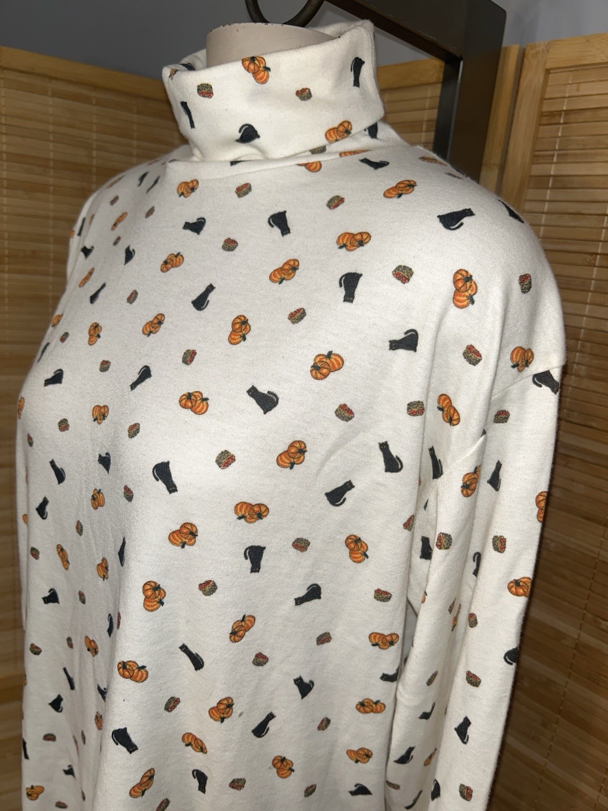 Northern Reflections vintage 90s Halloween black cat pumpkin turtleneck top S
