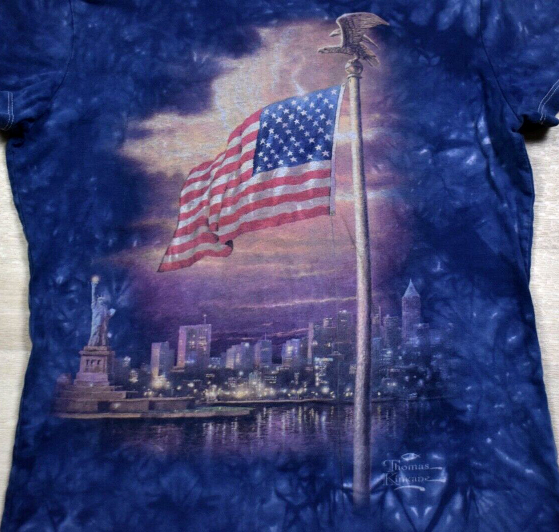 90s The Mountain Thomas Kinkade New York City Patriotic Tee T Shirt America VTG