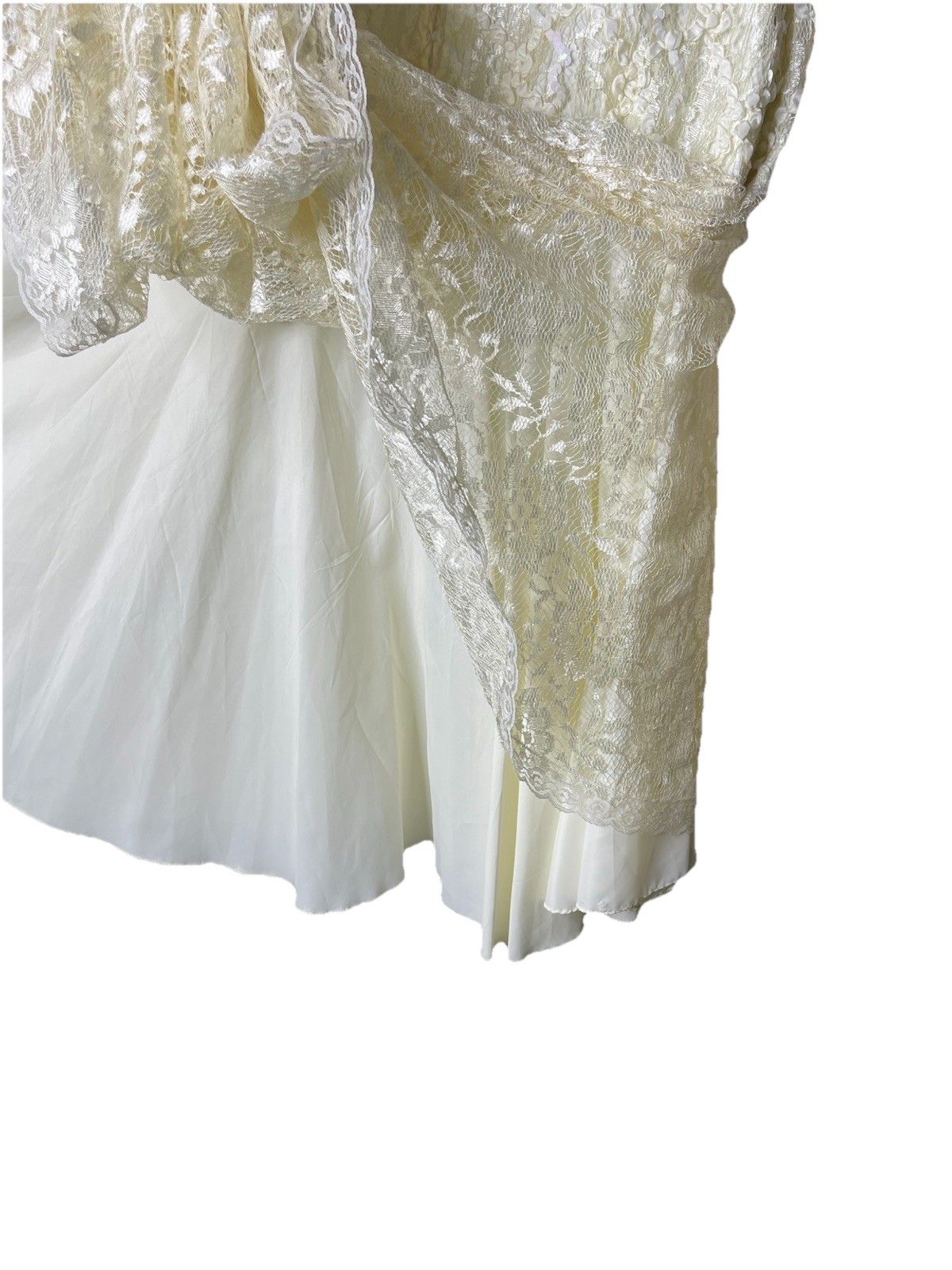 VTG 80s HW Collections Ivory Shiny Sequin Lace Drop Waist Ball Gown Wedding M-L