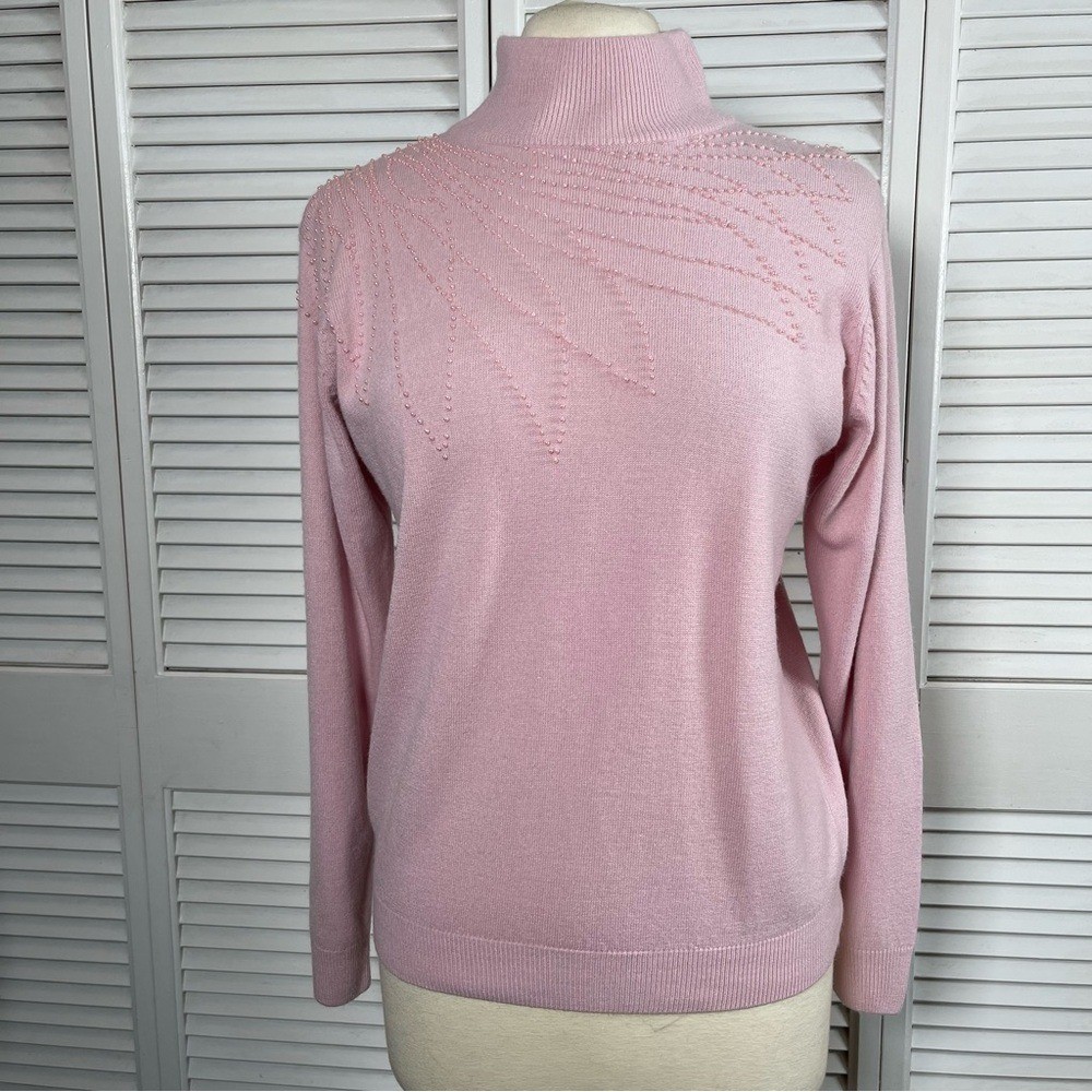 Vintage 80s Dressbarn Pink Beaded Sweater – Made in Hong Kong – Size M