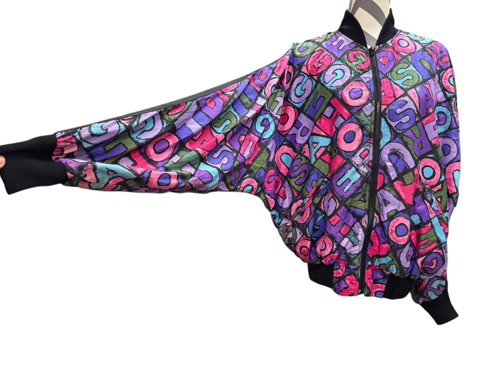 Vintage 80’s Hotdogger Windbreaker Size M Colorful Alphabet Pattern Great Shape!