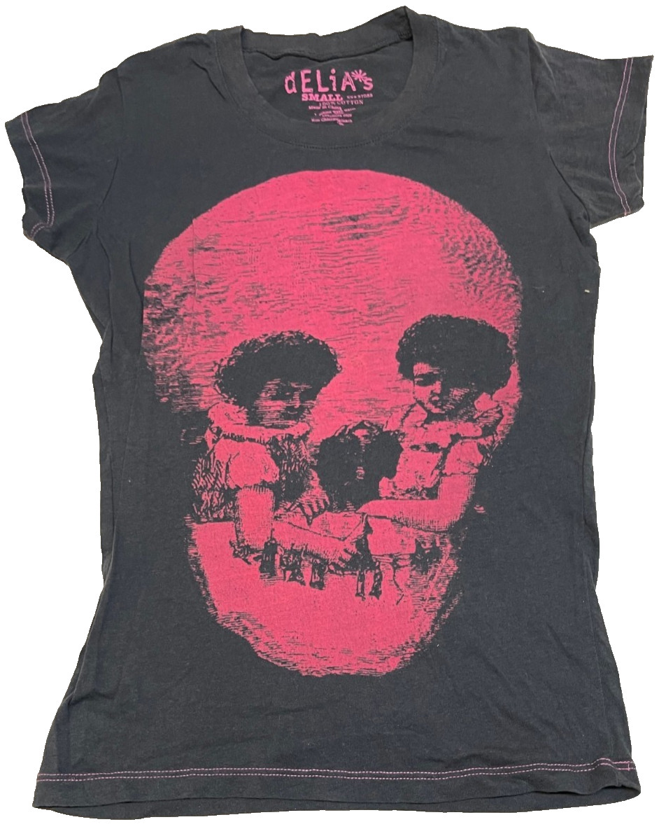 Vintage Delia’s Top Women’s, Girls Pullover Short Sleeve, Skull w/Kids Ex Cond.