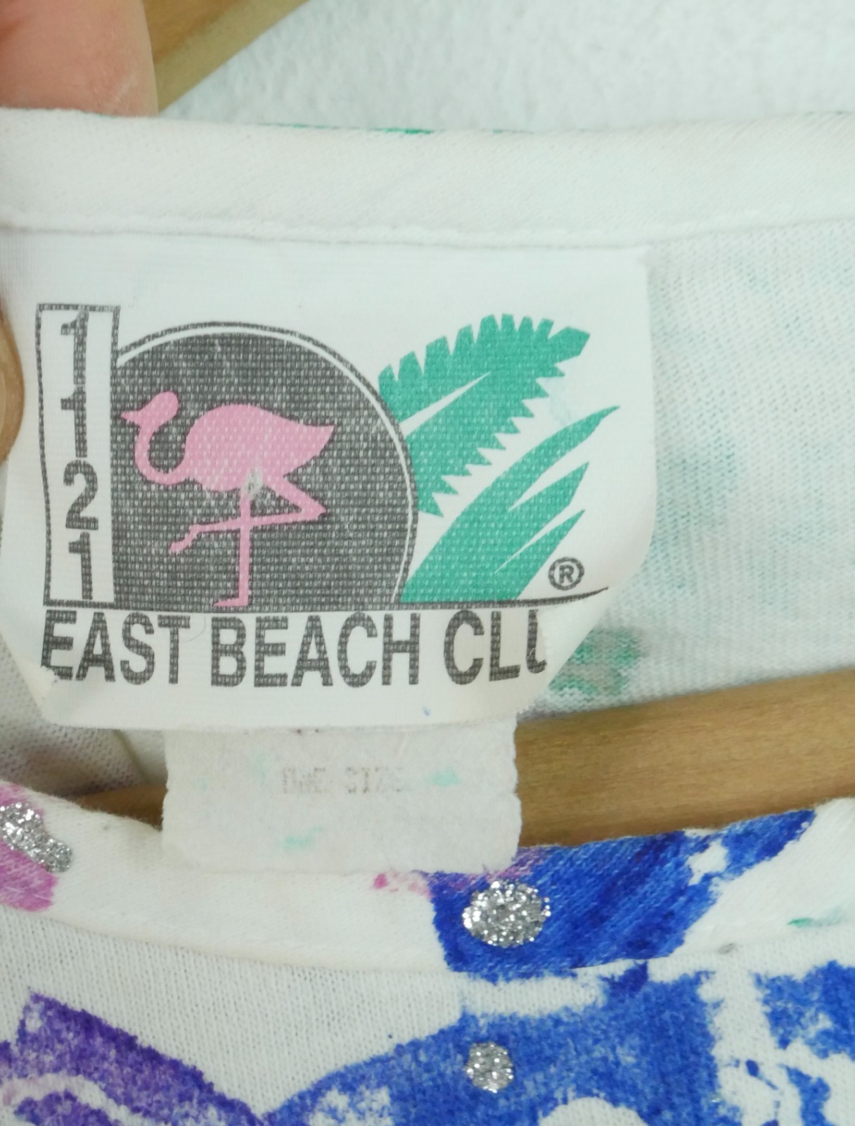 Vintage 90s Fish Print Tropical T Shirt Glitter Surf AOP 80s Beach Multicolor OS
