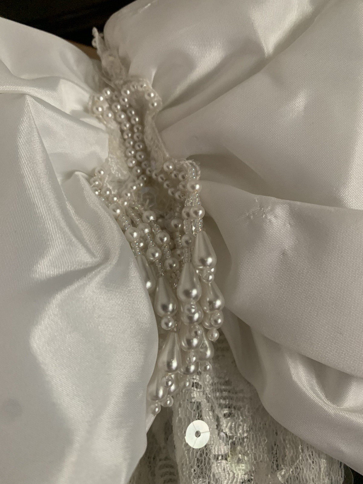 Vintage 80’s-90’s Sequin Beaded Ivory Formal Dress Gown Bow Sleeves Wedding Prom