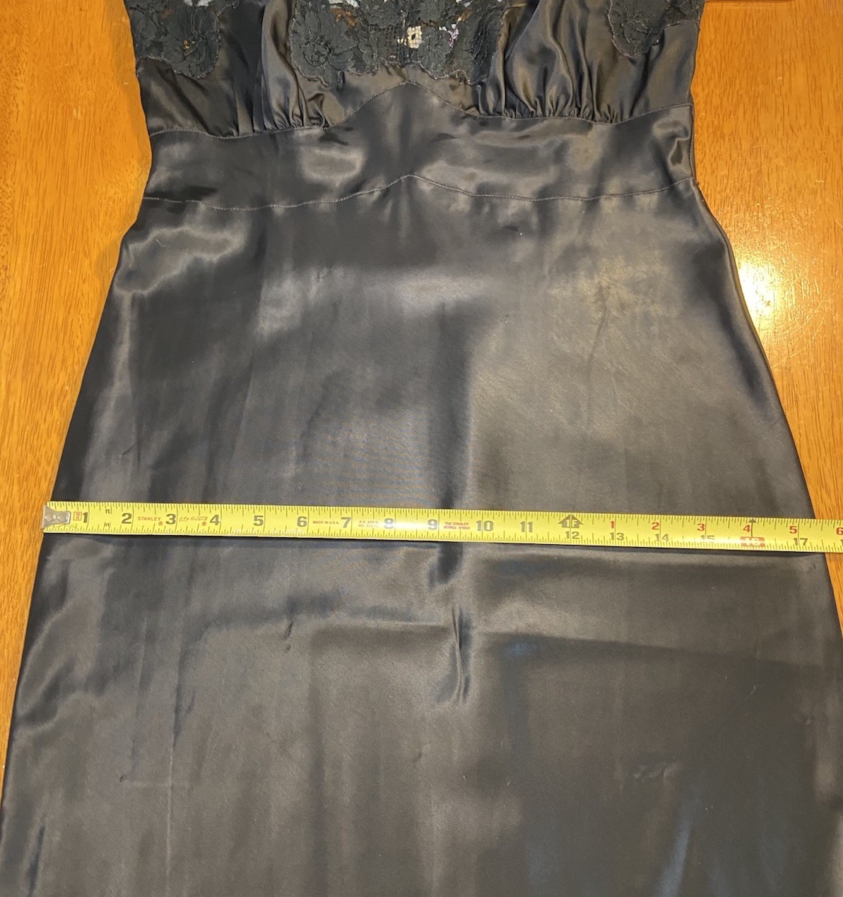 1950’s Black Colony Club Rayon Satin Slip Sexy Vintage Lingerie Lace Mid Length