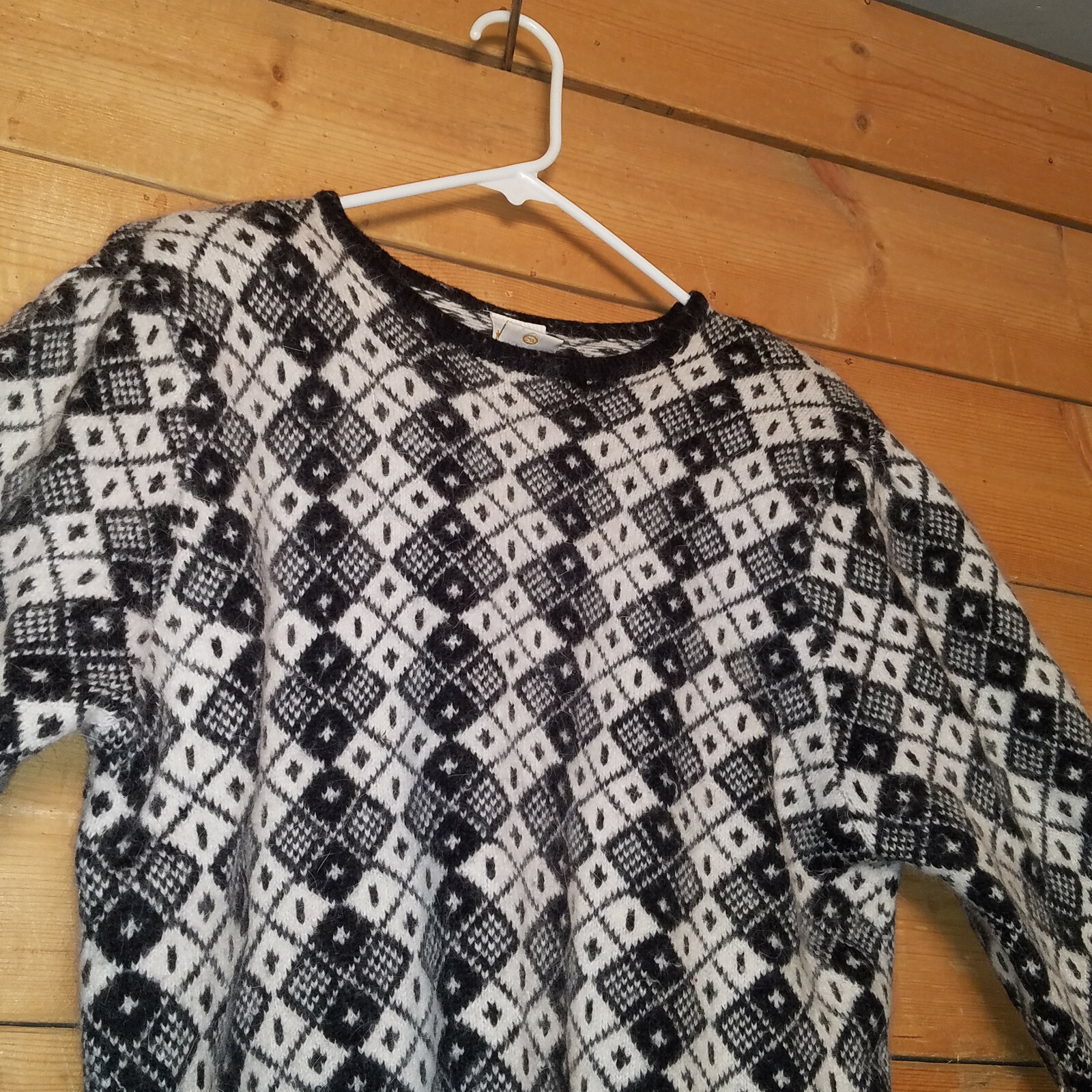 Large Black and White Sweater with Diamond Pattern by Golden Gate – Swanky Barn