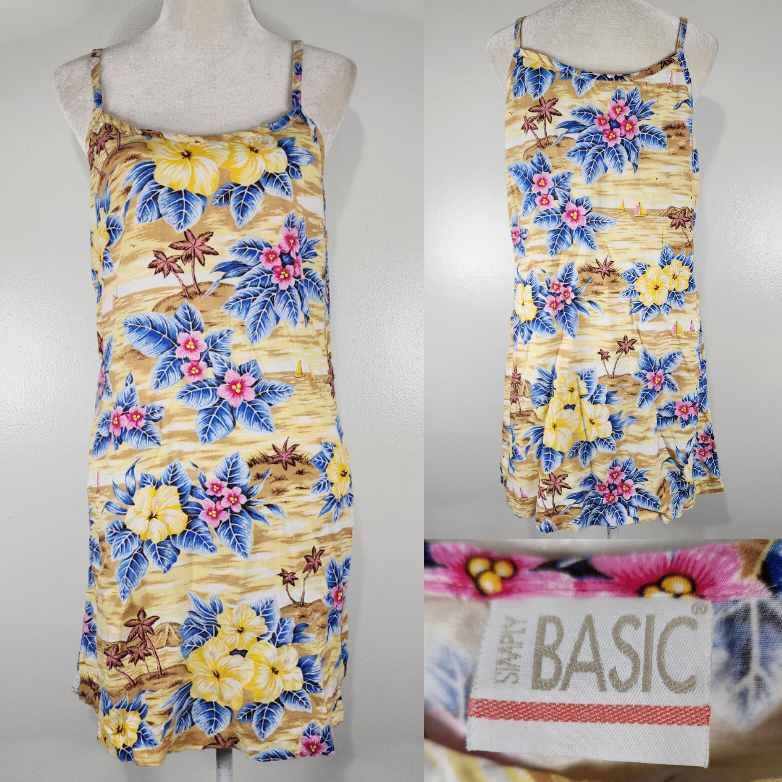 Vtg 90s Simply Basic Womens M/L 38″ Bust Tropical Summer Lightweight Rayon Dress