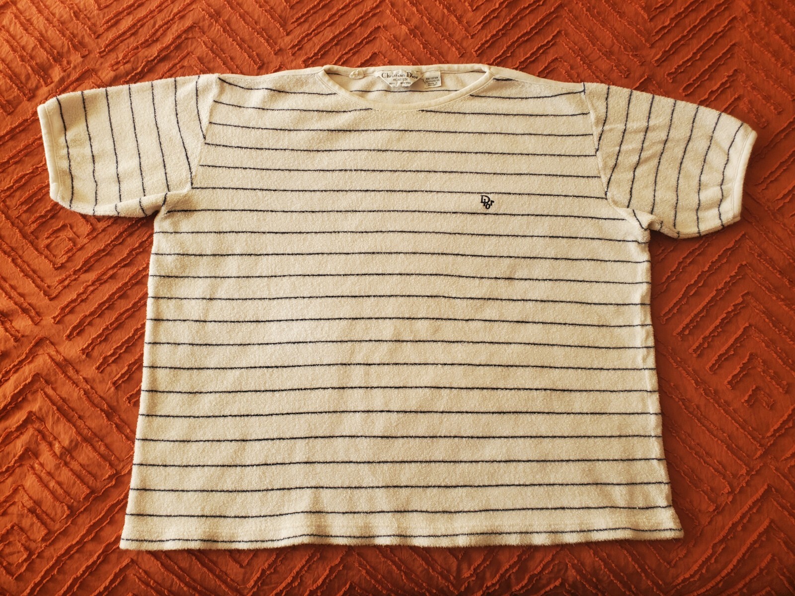 Vintage 80s Christian Dior Terry Cloth Crop Shirt Country Club Womens XL