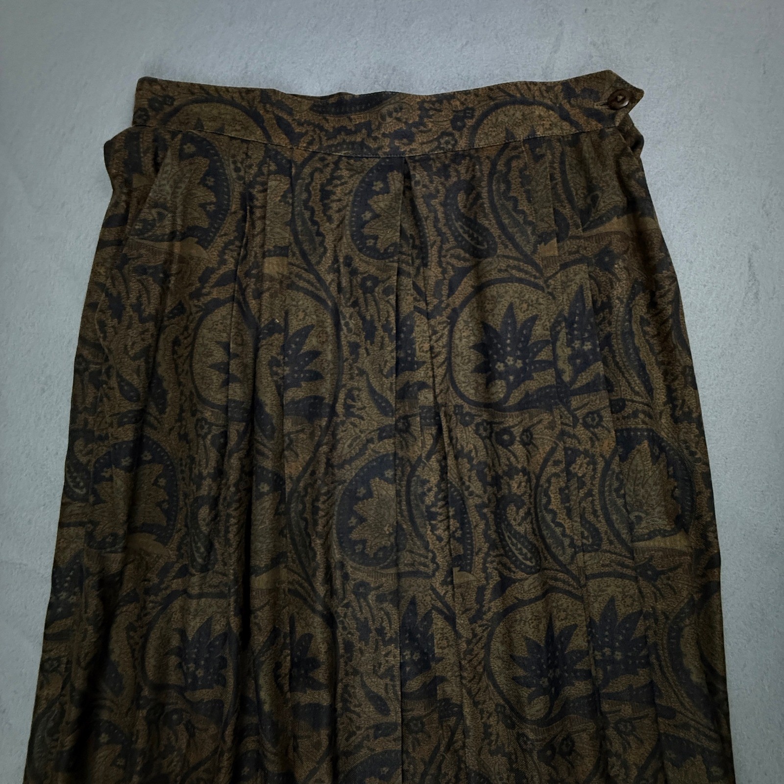 Martin Bayer Collection Skirt Women 12 Brown Paisley Pleated Pockets Vintage 80s