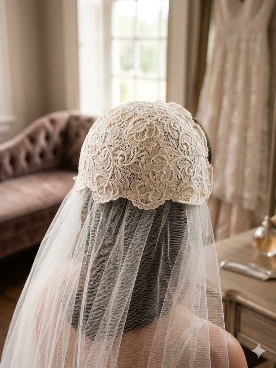 Vintage Juliette Cap Wedding Vail Floral Lace Appliques